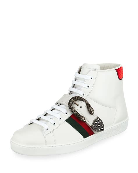 gucci silver leather ace sneakers|Gucci ace high top sneakers.